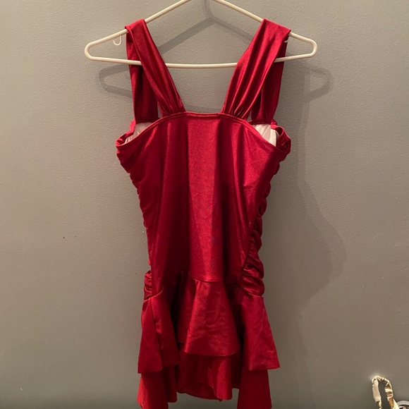 Exquisite Swim Dress in a Dark Raspberry Red Ruched Wide Straps Tiered Skirt - Picture 8 of 16